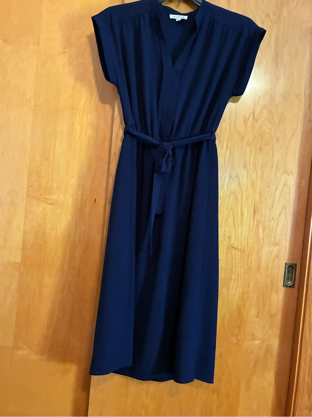 Monteau Deep Navy V-Neck Belted Midi Dress